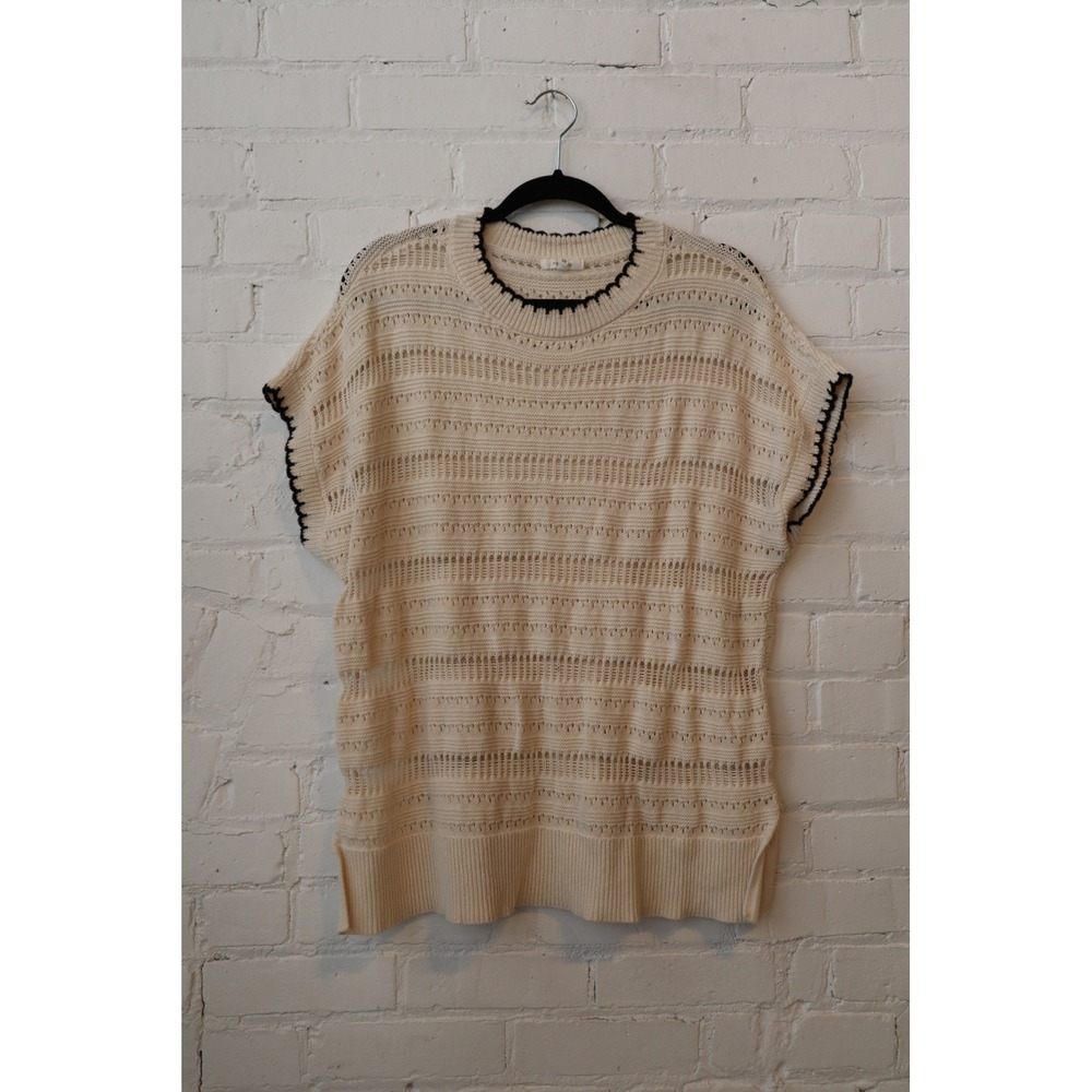 Maurices Cream Pointelle Open Knit Sweater Top Black Trim Plus Size 2X